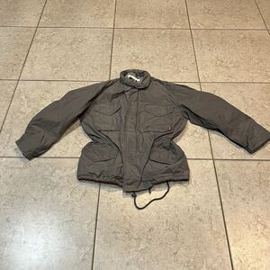 Levis Jacket Women’s Large Olive Green Full Zip Rain Hoodie Lined Flap Pockets